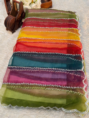 Premium multicolor tissue saree with unstitched blouse β perfect for festive and party occasions