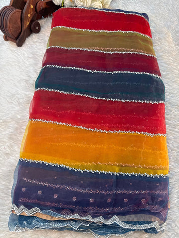 Premium multicolor tissue saree with unstitched blouse β perfect for festive and party occasions