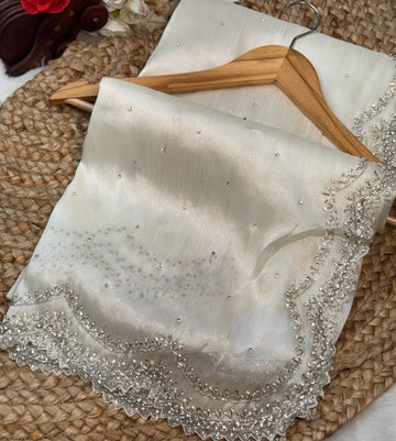 Chandaniya Silk Saree with Hand Embellished Stone Border β Jyoti Sarees