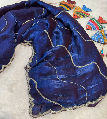 Royal Blue Fendy Silk Saree with Sequin Border