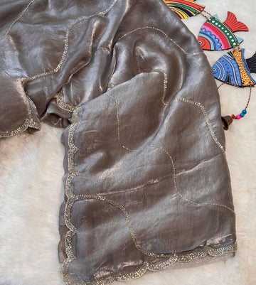 Metallic Silver Fendy Silk Saree with Elegant Border