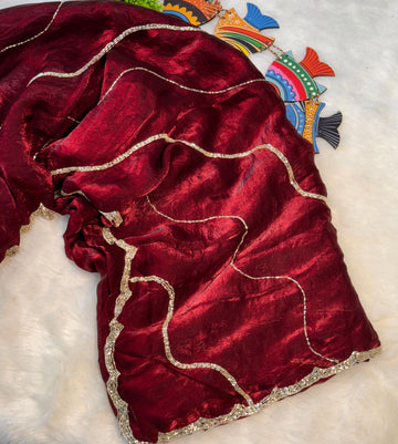 Jet Black Fendy Silk Saree with Glossy Finish