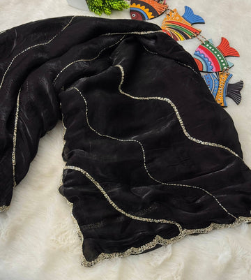 Jet Black Fendy Silk Saree with Glossy Finish