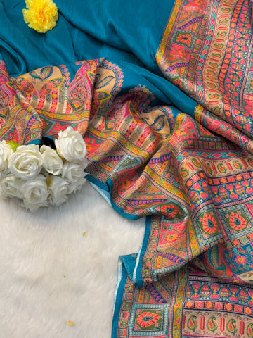 Silk Patola Print Saree with Multicolour Peacock and Floral Motifs โ Jyoti Sarees