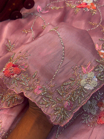 Chandaniya silk saree with floral pearl embroidery and scalloped golden border β Jyoti Sarees