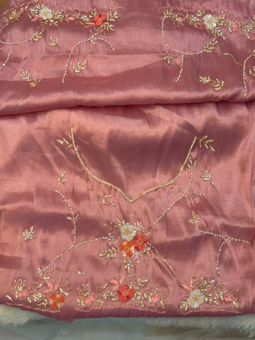 Chandaniya silk saree with floral pearl embroidery and scalloped golden border β Jyoti Sarees