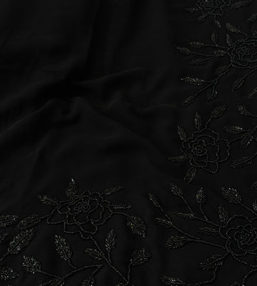 Black georgette saree with cutdana embroidered border β Jyoti Sarees