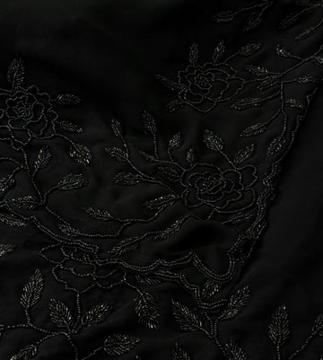 Black georgette saree with cutdana embroidered border β Jyoti Sarees