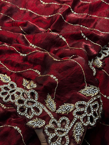 Fendy silk saree with gota ring floral border and wavy embroidery β Jyoti Sarees