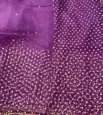 Glass tissue saree with intricate silver samosa handwork and scalloped sequin border, available in elegant pastel and jewel-tone shades