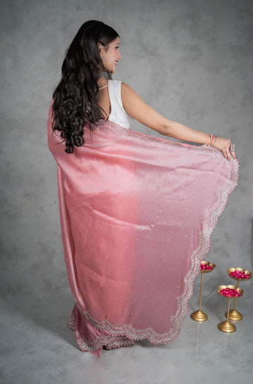 Chandaniya Silk Saree with Hand Embellished Stone Border β Jyoti Sarees