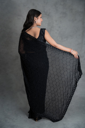 artywear black saree with full jaal hand embroidery