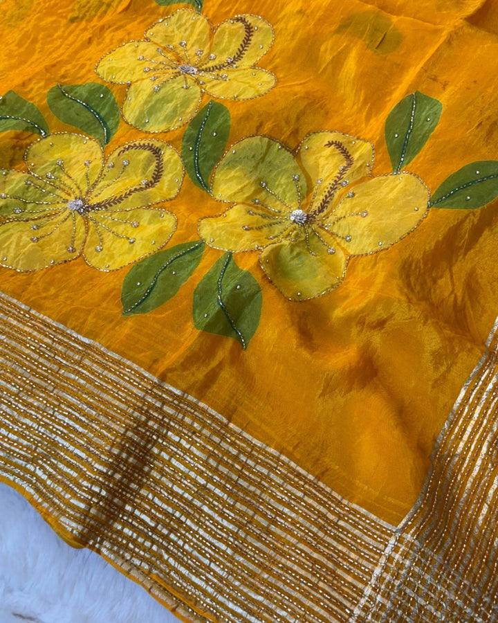 HO Silk Floral Handwork Saree with Sequin Border