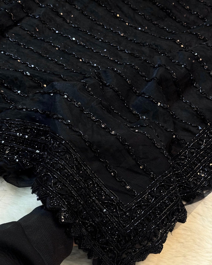 Luxury Net Saree with Full Cutdana & Beads Embroidery + Heavy Stitched Designer Blouse