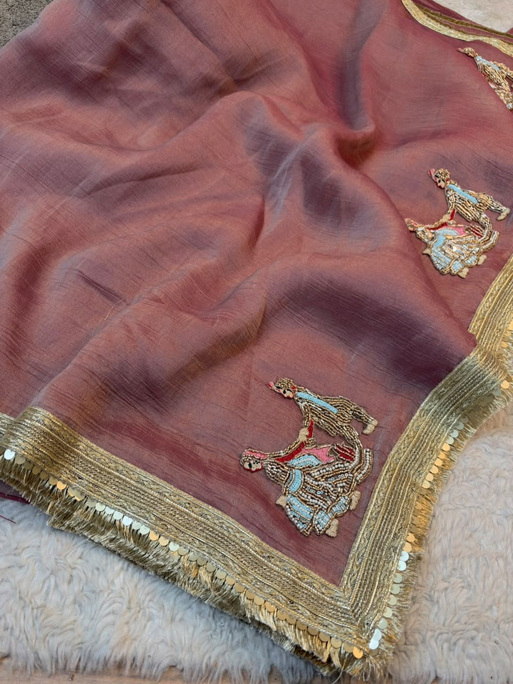 Artistic Couple Embroidered Saree with Golden Border