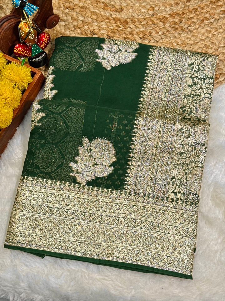 Royal Khaddi Georgette Saree with Intricate Silver Zari Weaving