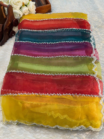 Premium multicolor tissue saree with unstitched blouse – perfect for festive and party occasions