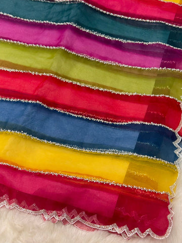 Premium multicolor tissue saree with unstitched blouse – perfect for festive and party occasions