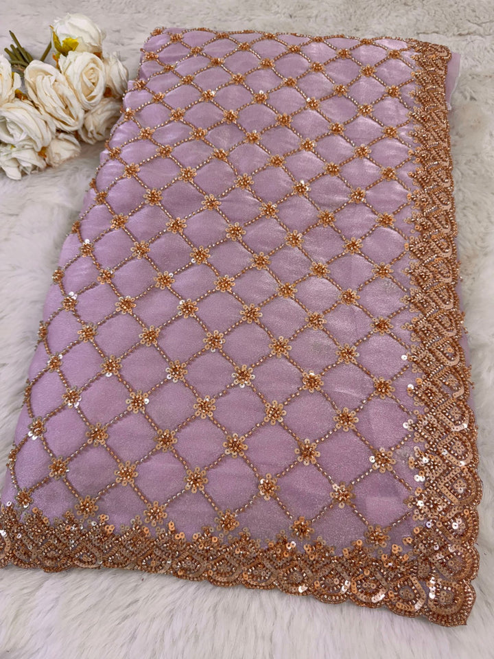 Galaxy Silk Saree with Beads Work & Scalloped Border
