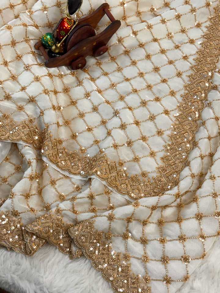 Galaxy Silk Saree with Beads Work & Scalloped Border