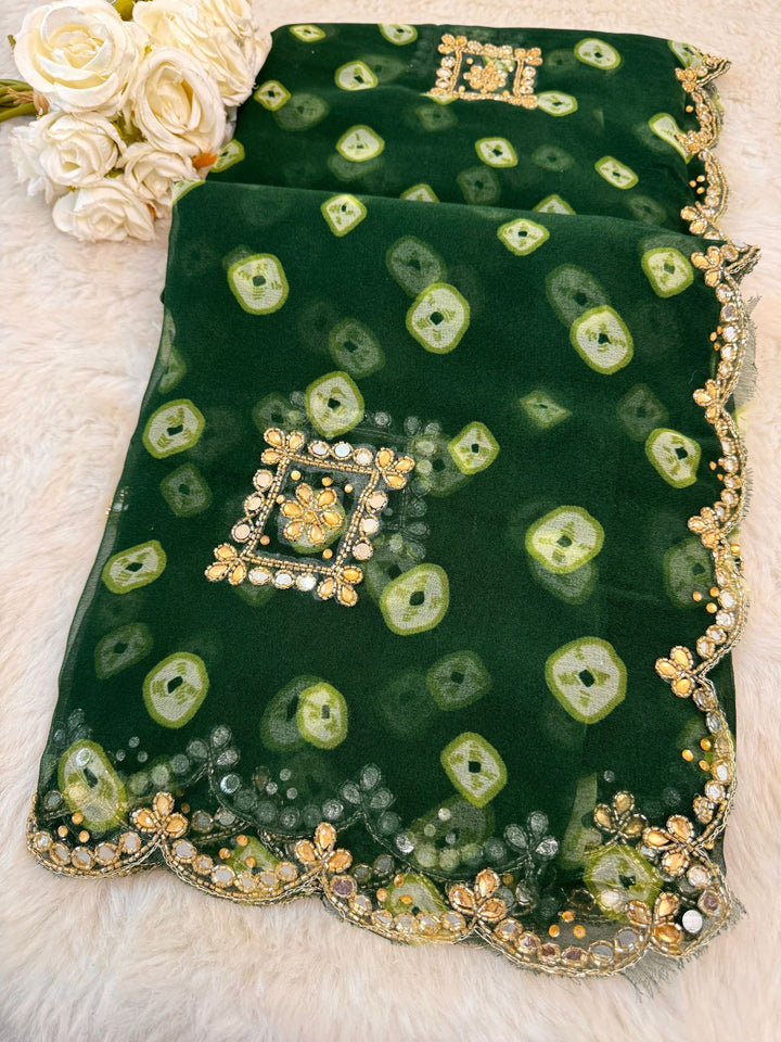 ✨ Royal Chiffon Chunri Saree with Mirror & Zari Border