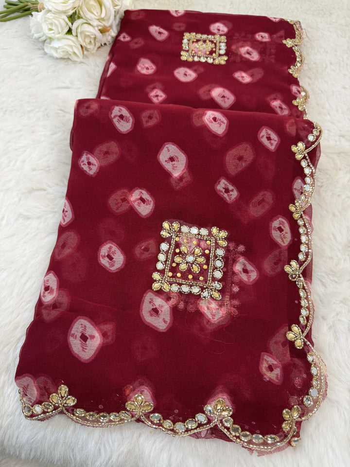 ✨ Royal Chiffon Chunri Saree with Mirror & Zari Border