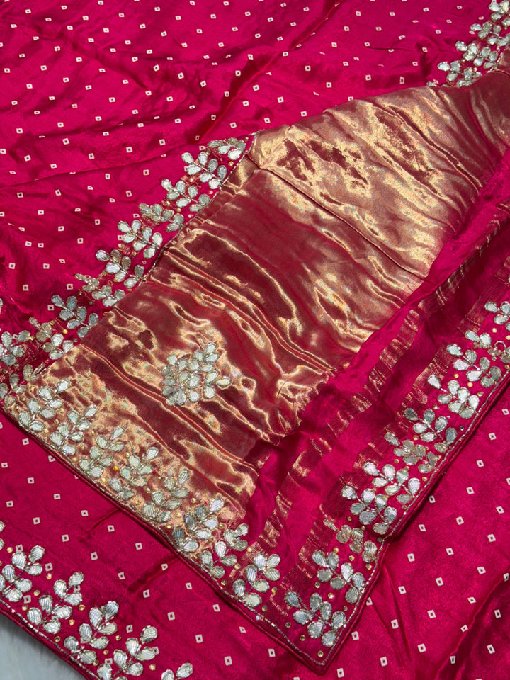 Rani Pink Modal Silk Saree with Zari Butti & Embroidered Border