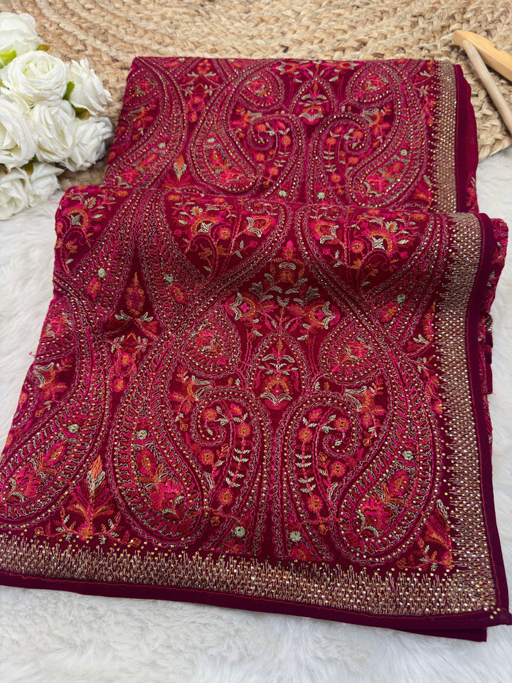 Kashmiri Work Saree with Heavy Embroidered Border