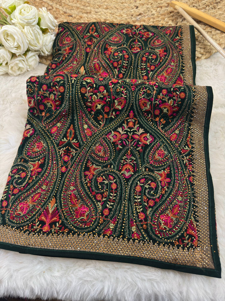 Kashmiri Work Saree with Heavy Embroidered Border