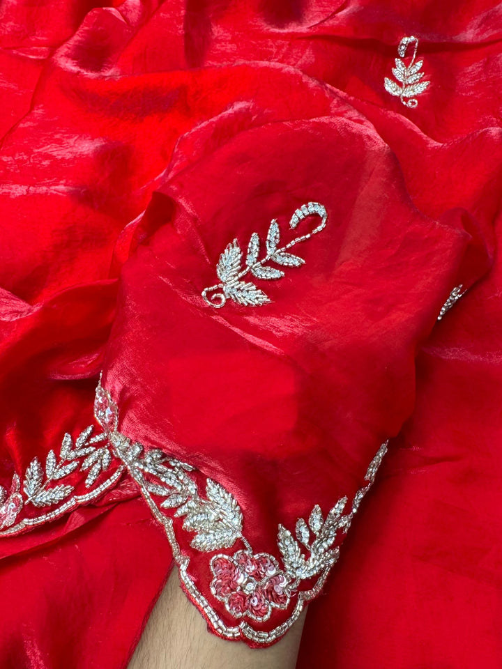 Fendy Silk Designer Saree with Beaded Floral Ed