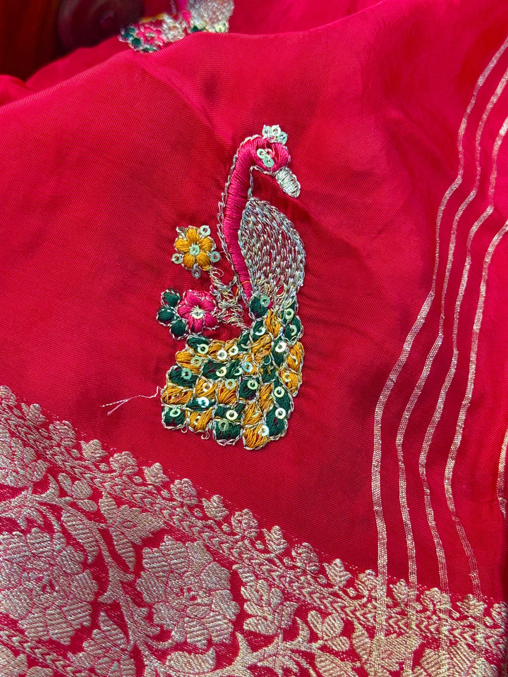 Premium HO Silk Saree with Peacock Design & Banarasi Zari Weave