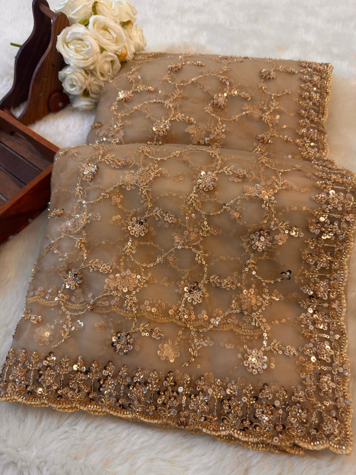 Designer Net Saree with Sequin Floral Embroidery