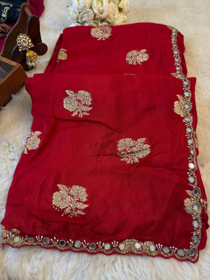 HO Silk Saree with Zari Embroidery & Mirror Work Border