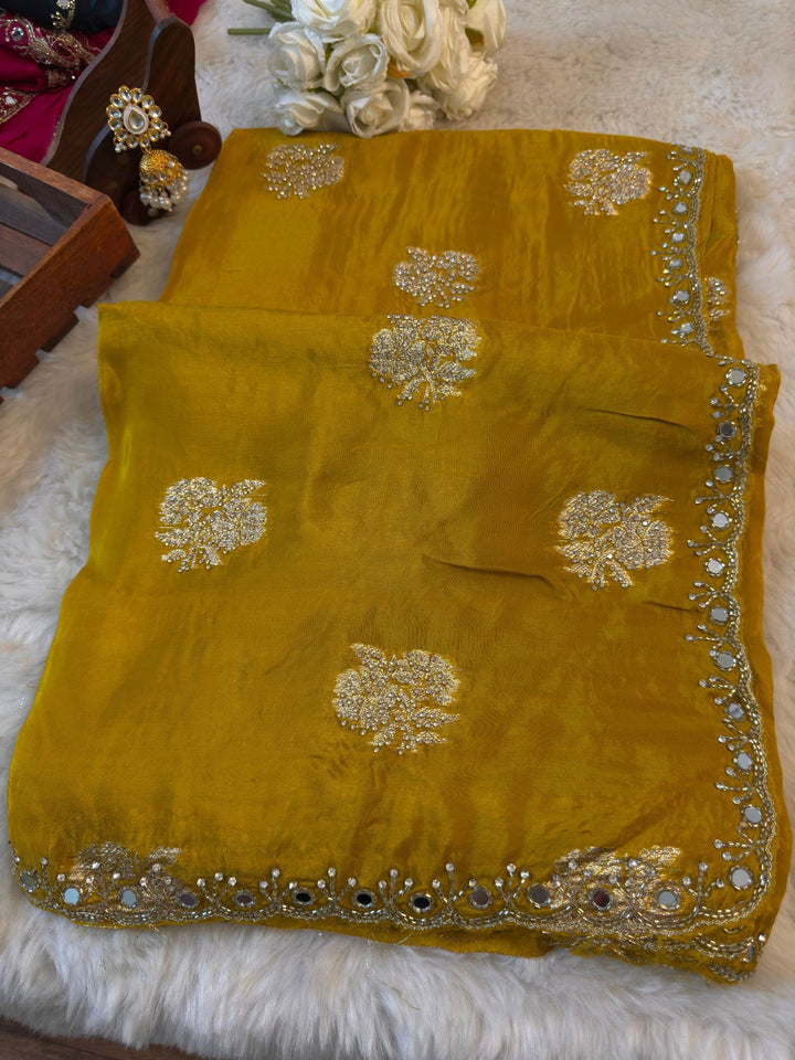 HO Silk Saree with Zari Embroidery & Mirror Work Border