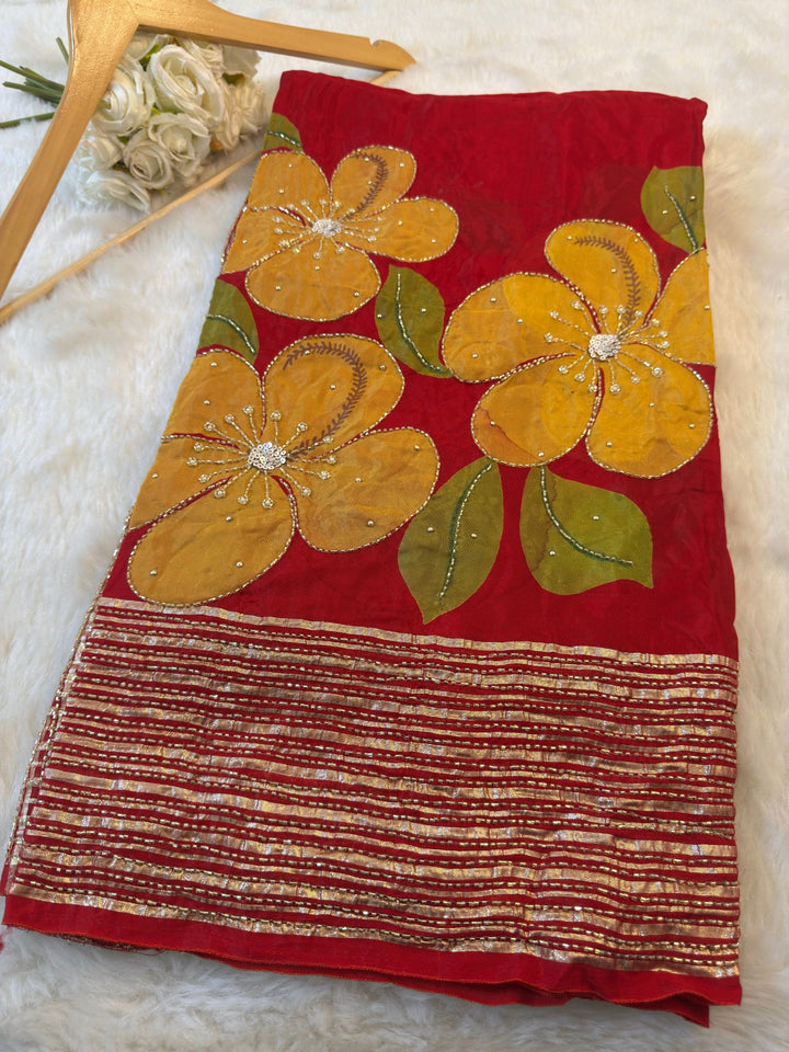 HO Silk Floral Handwork Saree with Sequin Border
