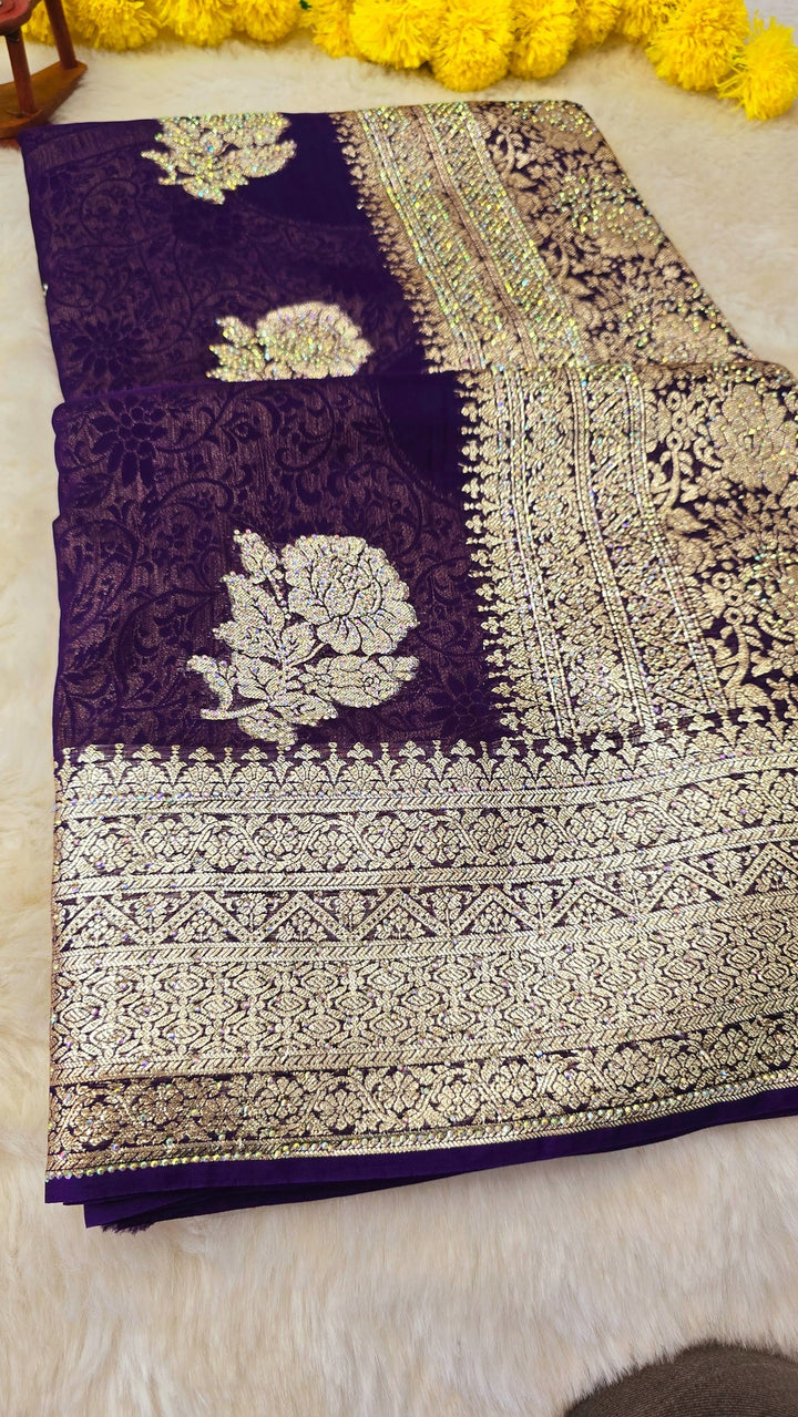 Royal Khaddi Georgette Saree with Intricate Silver Zari Weaving