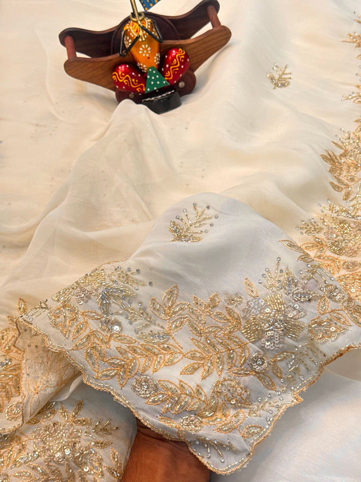 Premium Embroidered Saree with Antique Gold Detailing