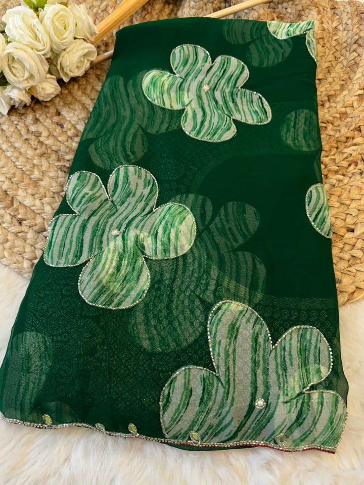 Printed Floral Saree Collection with Pearl Border & Designer Blouse