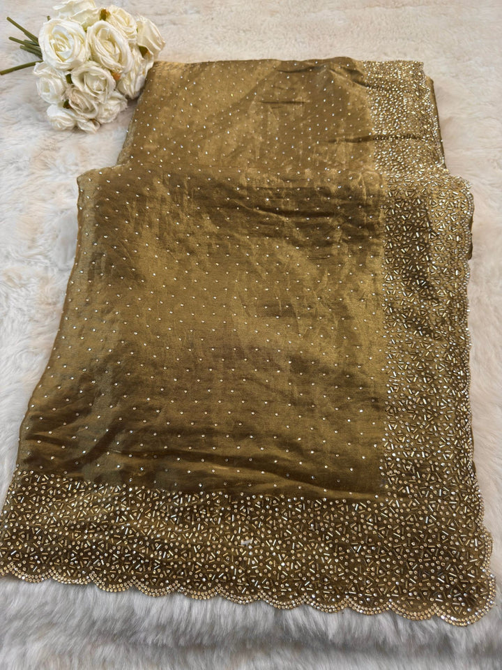 Swarovski Embroidered Saree with Heavy Scalloped Border