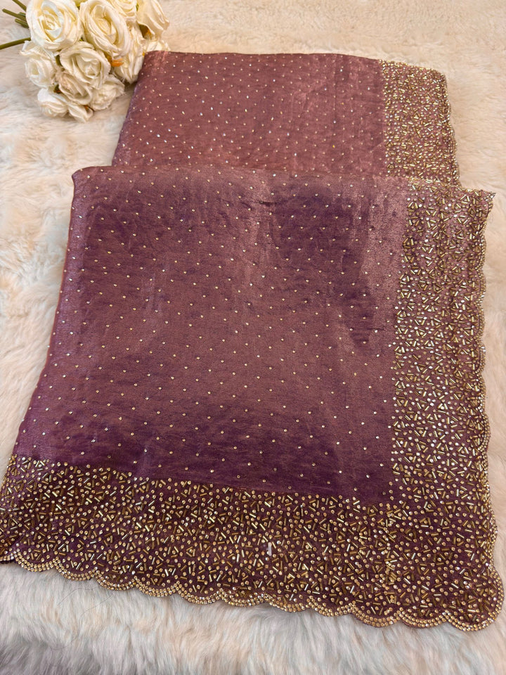 Swarovski Embroidered Saree with Heavy Scalloped Border