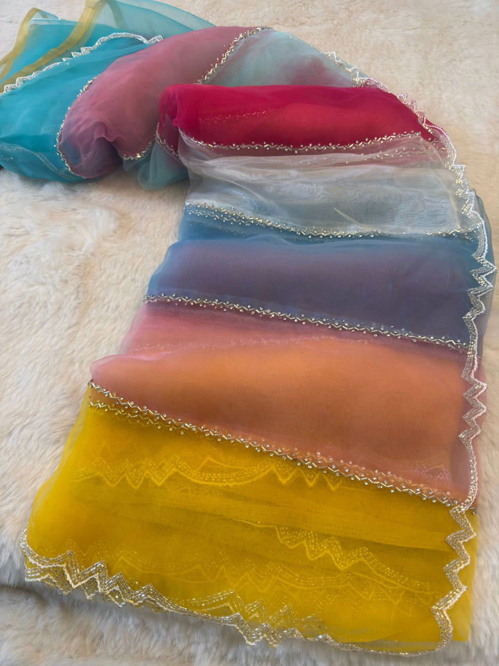 Multicolor Instagram Trendy Saree with Silver Border