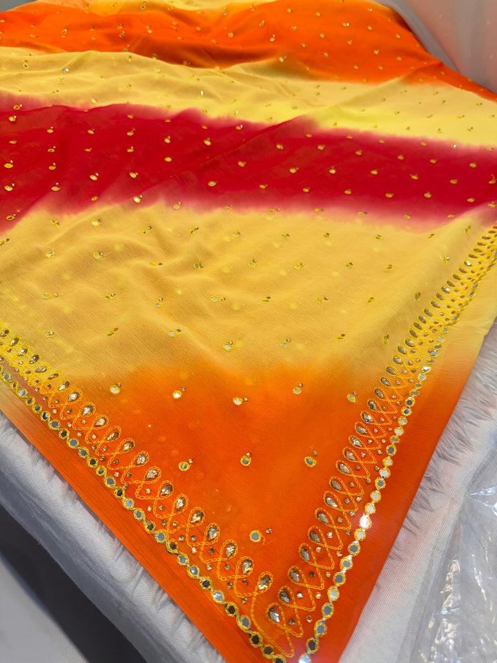 Shimmer Chiffon Saree – Ombre Dye with Mirror mork