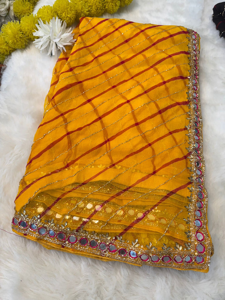 Chiffon Lehriya Print Saree with Handwork