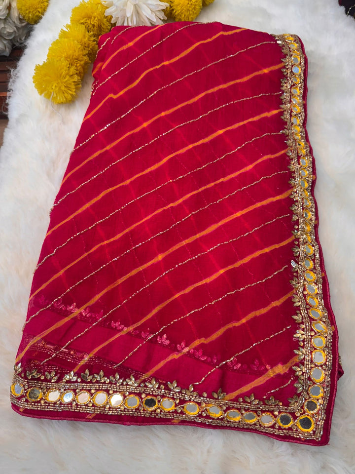 Chiffon Lehriya Print Saree with Handwork