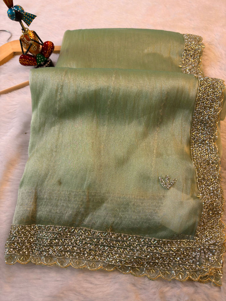 ✨ Zari Silk Saree with Heavy Hand Embroidered Border