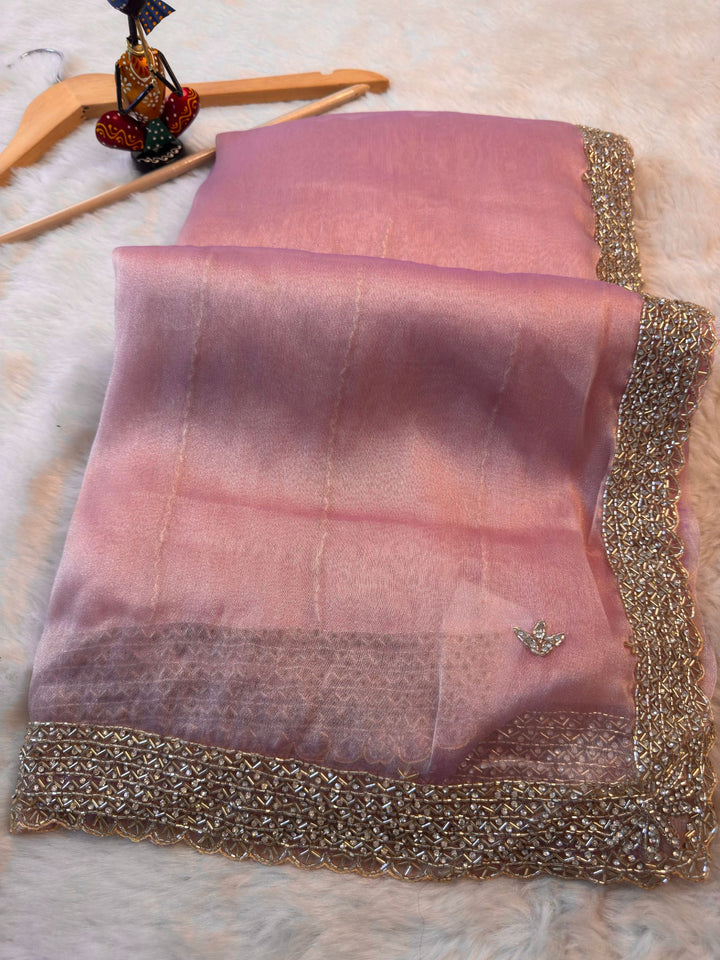 ✨ Zari Silk Saree with Heavy Hand Embroidered Border