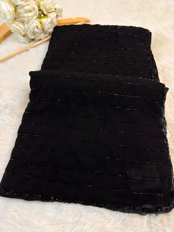 Elegant Black Cutdana Embroidered Saree with Designer Border