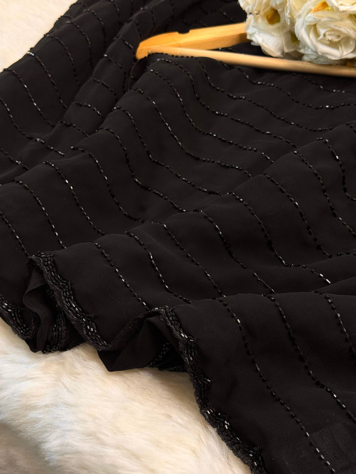 Elegant Black Cutdana Embroidered Saree with Designer Border