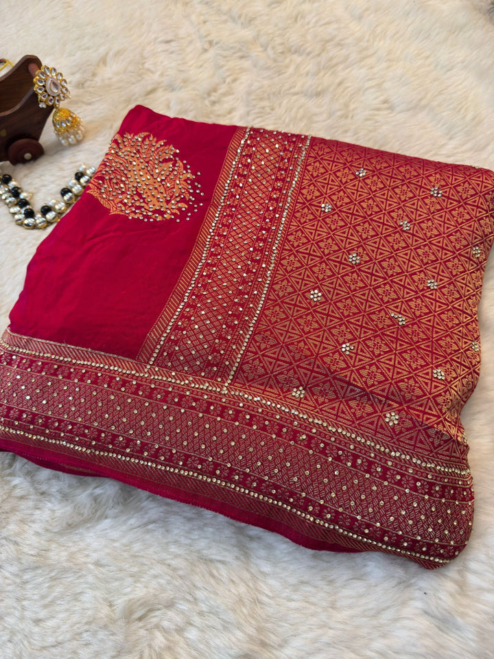 HO Silk Saree with Zari Weaving & Stone Embellished Pallu