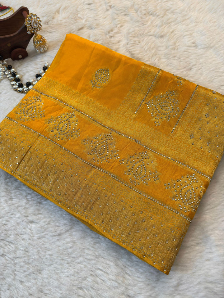 HO Silk Saree with Zari Weaving & Stone Embellished Pallu
